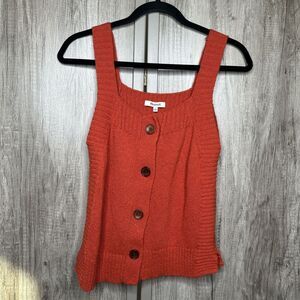 Madewell Knit Tank Sweater Button Up Wide Straps Red Rust Size S